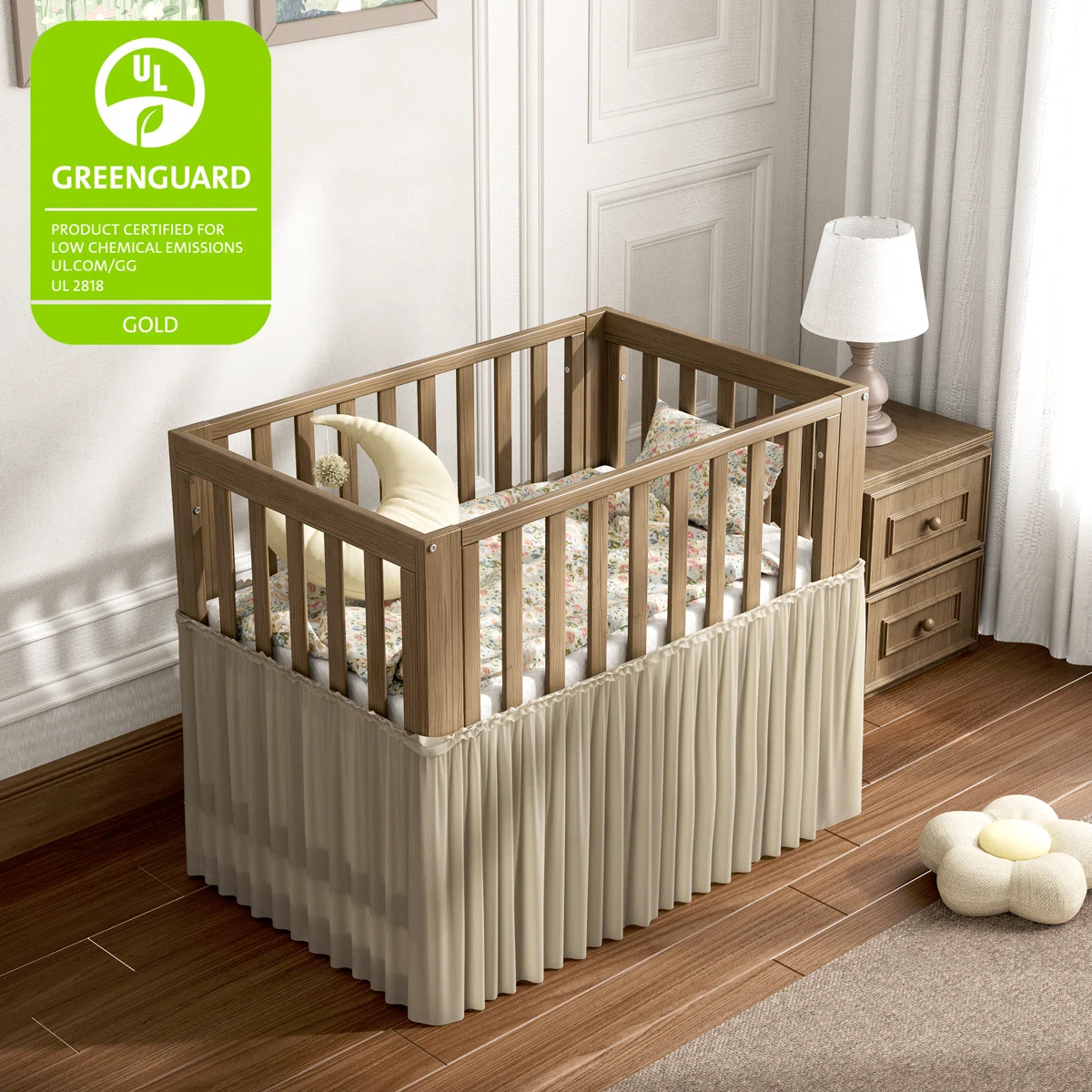 6-in-1 Greenguard Gold Certified Convertible Cradle to Mini Crib, Brown